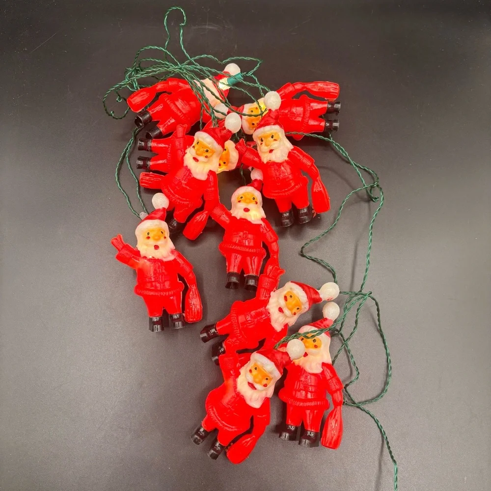 Vintage Lights‎ Santa Claus Blow Mold String Christmas Holiday Red White Set 10